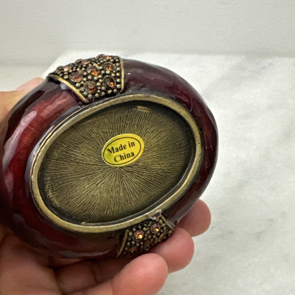 Brown Enamel / Amber Jeweled Bow on Top Trinket Box with Magnetic Closure - Picture 4 of 8